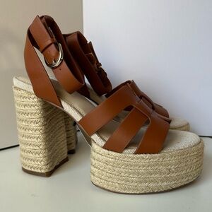New The Drop Espadrille Platform Sandals Brown Strappy Block Heel Women’s 8